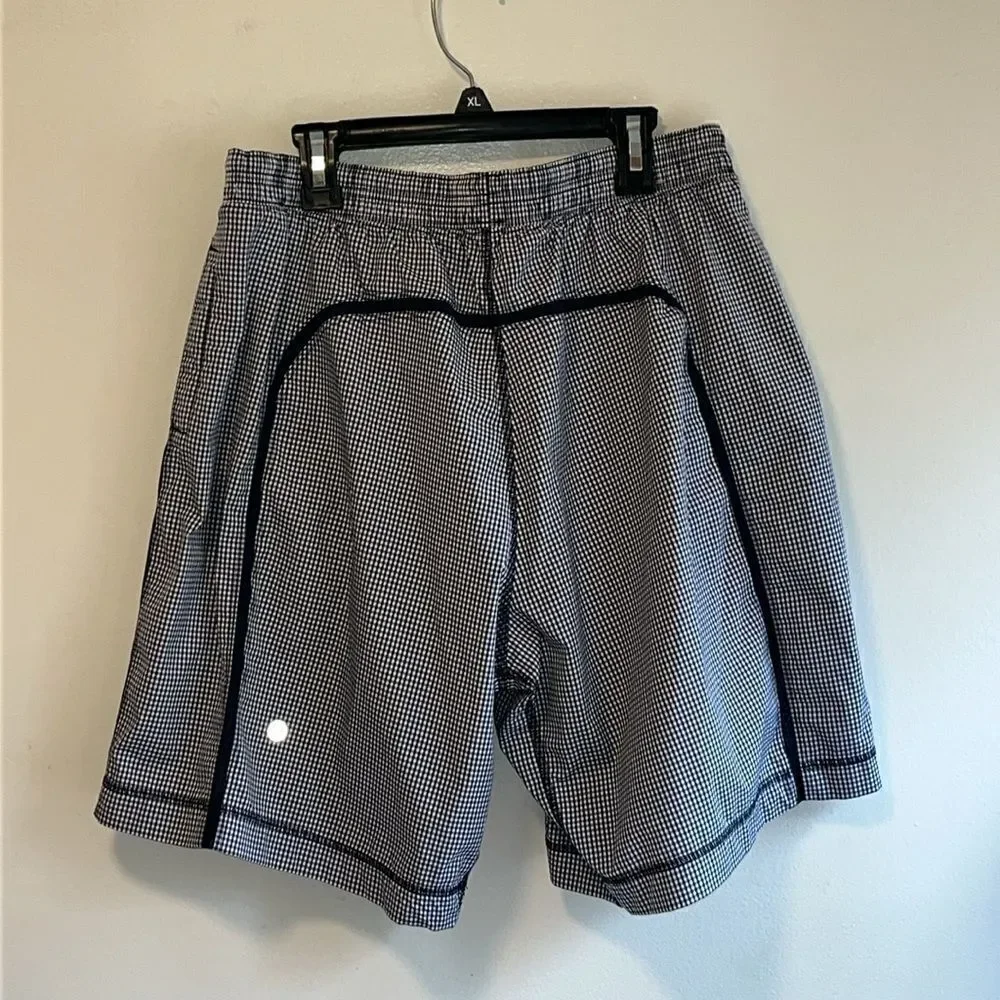 LULULEMON PACE BREAKER SHORTS LINED GINGHAM BLUE ACTIVE WEAR MEN’S LARGE RARE